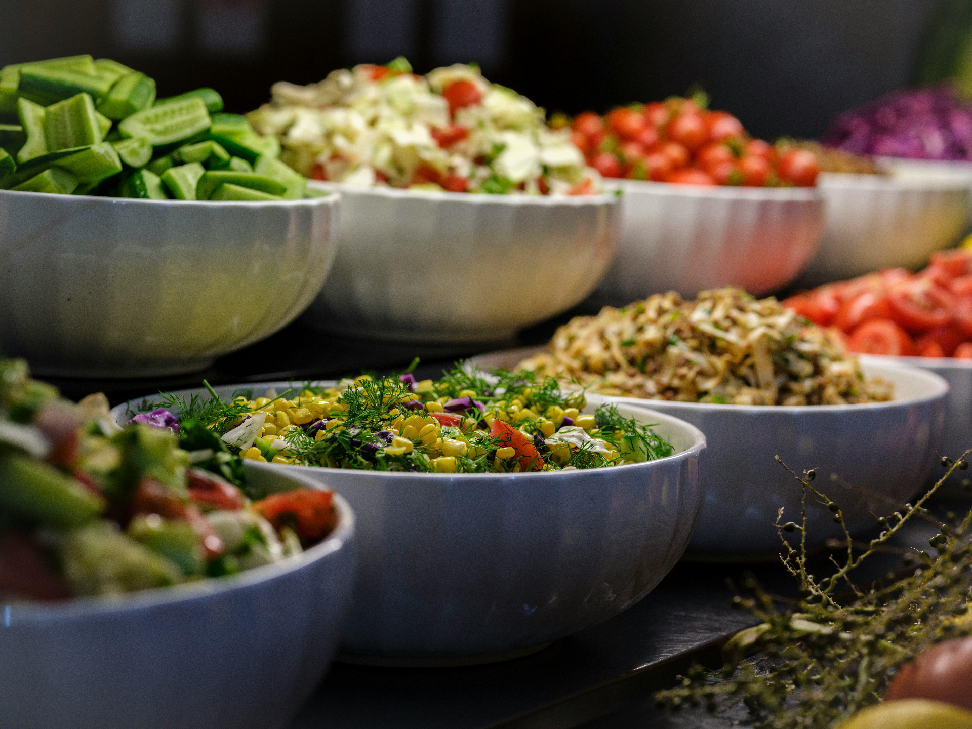 Frische Salate und Bowls am Catering-Buffet